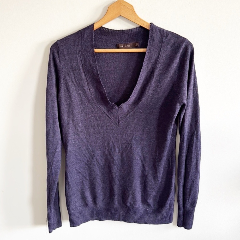 The limited merino wool purple v-neck long sleeve sweater size large